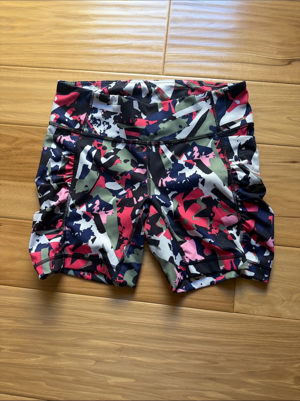 lululemon athletica Pink, Green & Black Camo Athletic Shorts